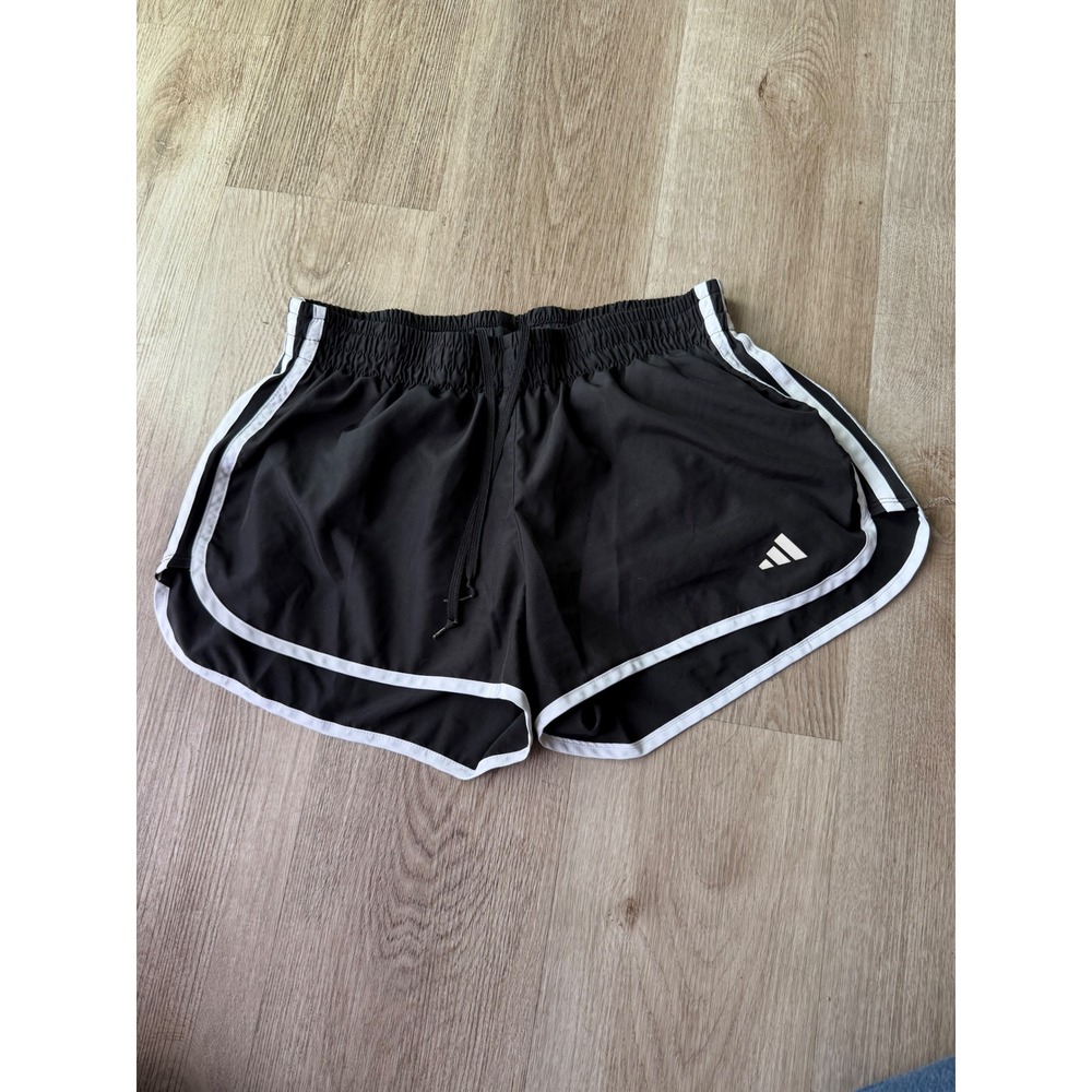 Adidas Womens Marathon 20 Running Shorts Black White 3-Stripe Slim Fit L 3"